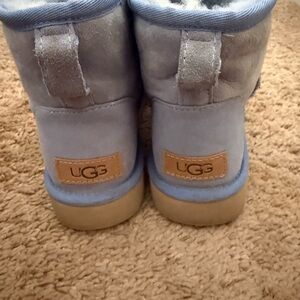 UGG Short Sheepskin Boots in Powder Blue with Tan Logo